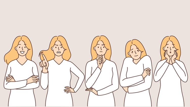 woman expressing different emotions