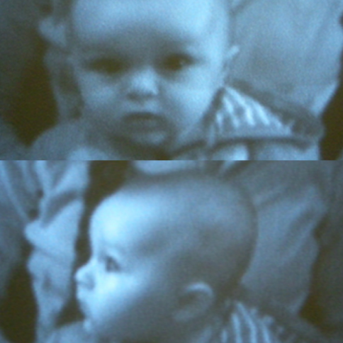 split-image of baby looking forward and then turning head