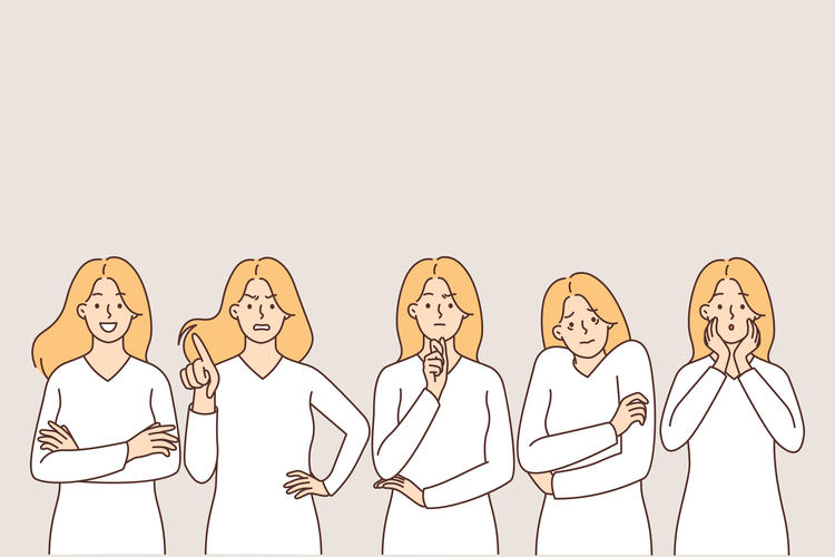 woman expressing different emotions